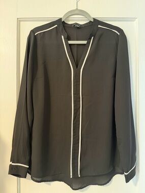 H&M Black Blouse with White Piping